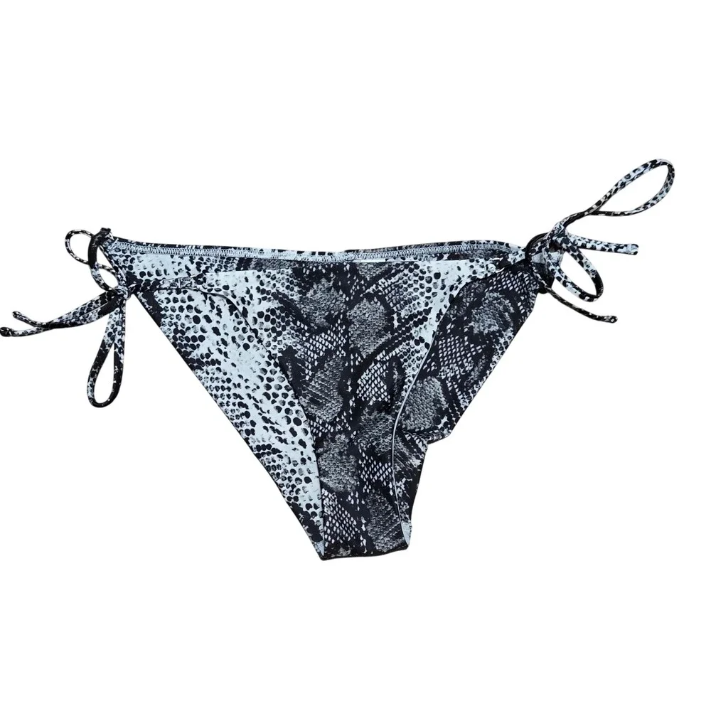 Aerie Black White Snakeskin Print Side Tie Bikini Bottoms Small Low Rise S/M